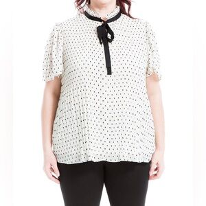 Max Studio Clip Dot Tie Neck Short Sleeve Top